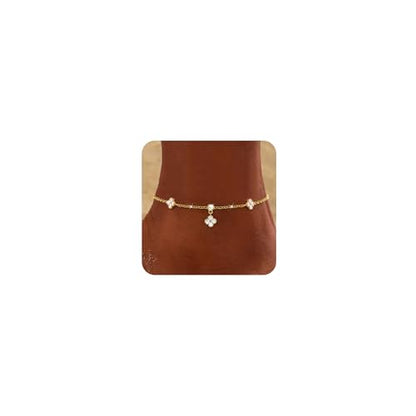 Anklets for Women Waterproof 14K Gold Plated Beach Ankle Bracelets | Dainty Summer Butterfly Clover Anklet Non Tarnish, Heart Bow Anklet, Layered Beach Jewelry, Accessories for Women Trendy - color: Gold 1