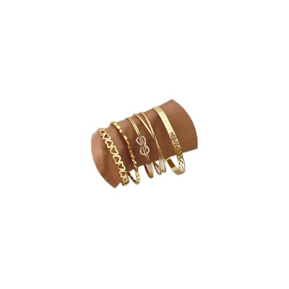 Golden Bangle Bracelets Set for Women, 14k Gold-Plated Multi Layer Stackable Cuff Bracelets, Personalized Boho Non Tarnish Adjustable Bangle Jewelry Gift for Her - color: 6PCS limitless