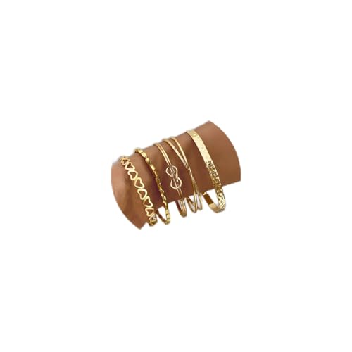 Golden Bangle Bracelets Set for Women, 14k Gold-Plated Multi Layer Stackable Cuff Bracelets, Personalized Boho Non Tarnish Adjustable Bangle Jewelry Gift for Her - color: 6PCS limitless