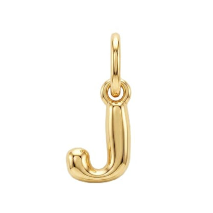 Gold Puffed Initial Letter Charm - 10 Karat Gold - 3D Bubble Letter Pendant - style: Letter j
