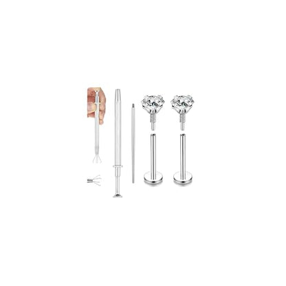 20G Internal Thread Cartilage Earrings Studs Surgical Steel Nose Rings Stud | Flat Back Stud Piercing Jewelry for Tragus/Helix/Conch/Medusa/Lip/Labret - color: BL:10mm;CZ:3mm