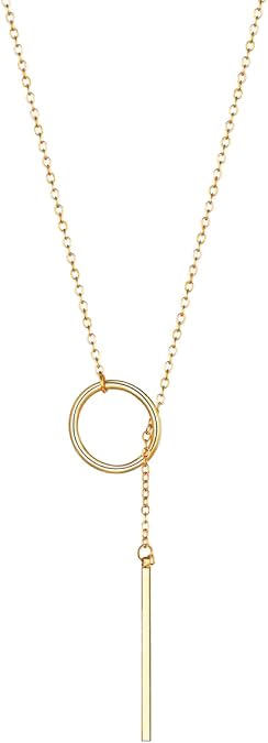FOCALOOK Long Necklaces for Women, 14K Gold Plated Lariat Drop Bar Pendant | Hypoallergenic, 28"-30" Long Y-Shaped Chain, Layered Look, Minimalist Trendy Jewelry, Pairs Perfectly with V-Necklines - color: 01:Gold