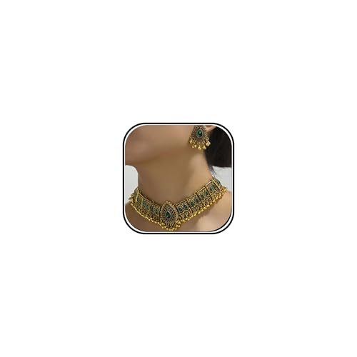 Frodete Indian Jewelry Sets for Women Traditional Bohemian Wedding Jewelry Set Indian Dresses for Women Oxidized Ethnic Party Prom Wear - color: B3:green indian necklace earring sets