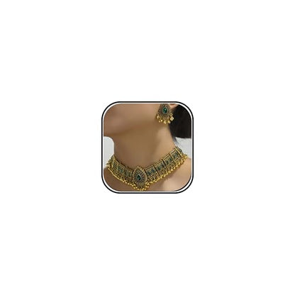 Frodete Indian Jewelry Sets for Women Traditional Bohemian Wedding Jewelry Set Indian Dresses for Women Oxidized Ethnic Party Prom Wear - color: B3:green indian necklace earring sets