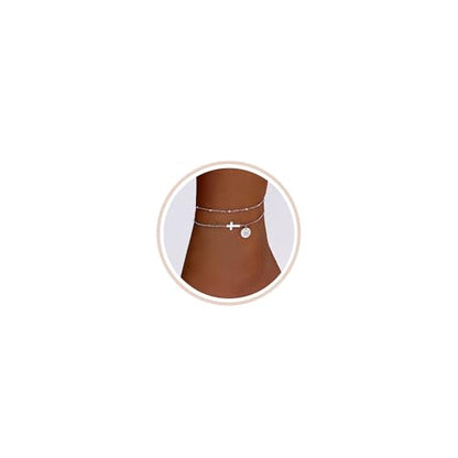 Gold Cross Ankle Bracelets for Women | Anklets for Women Waterproof with Initial Charm (A-Z) | Non Tarnish Summer Beach Jewelry Gifts for Her - color: Silver M