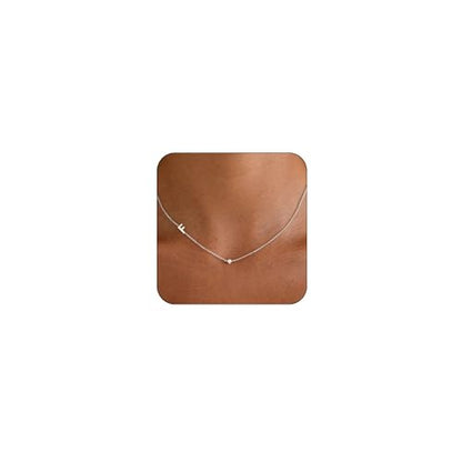 Gold Necklace for Women, Dainty Initial Necklace 14K Gold Plated Dainty Sideways Letter Necklace Personalized Gold Necklace Simple Initial Choker Necklaces for Women Trendy Jewelry Gifts - color: Silver, style: F