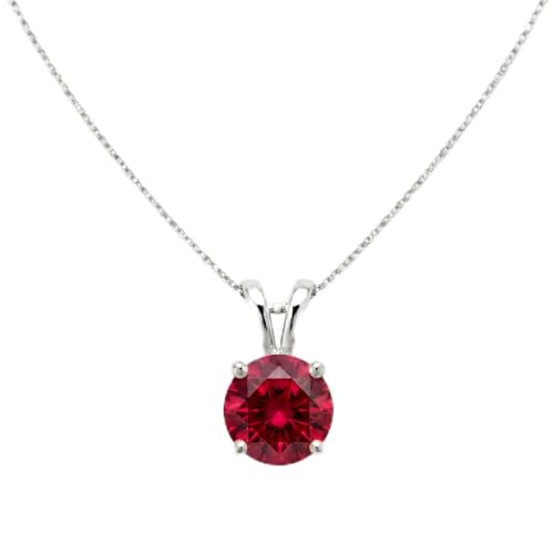 Mariell Cubic Zirconia Crystal Pendant Necklace for Women, 2 Carat 8mm CZ, for Brides, Wedding, Mother's Day Jewelry Gift - color: Silver Red Cubic Zirconia