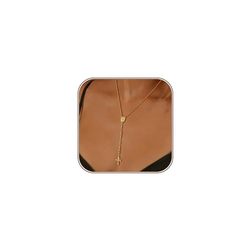 HAXIYA Gold Pearl Y-Shaped Necklace for Women Layered Lariat Long Pendant | 14K Gold Plated/Sterling Silver Dainty Drop Chain Layered Pearl/Beaded Necklaces Simple Gold Jewelry for Women - color: Rosary - Gold