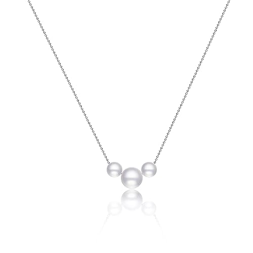 Kyerlyn Dainty Pearl Pendant Necklaces for Women 14K Gold Plated Handmade Layered Pearl Chain Necklace Delicate Layered Pearl Necklace Everyday Jewelry Gift - color: 3 Pearl-Silver