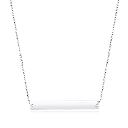 Gold Polished Horizontal Bar Necklace Personalized Stainless Steel Simple Pendant Link Layered Adjustable Chain for Women Girls Jewelry - color: White