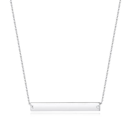 Gold Polished Horizontal Bar Necklace Personalized Stainless Steel Simple Pendant Link Layered Adjustable Chain for Women Girls Jewelry - color: White