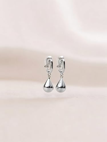 FAN&LOUIS Gold Sliver Teardrop Clip On Earrings for Women，Non-Pierced Trendy Statement Dangle Water Drop Women's Hypoallergenic Clip-On Earrings - style: Silver
