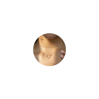 Layered Necklaces for Women - 14K Dainty Gold Plated Layering Chokers Necklaces Set Multilayer Delicate Necklace Trendy Adjustable Long Layered Necklaces for Women - style: 16 Circle Karma Necklace