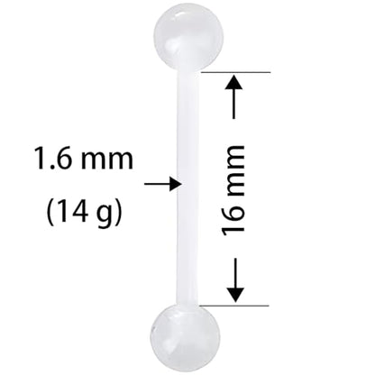 Barbell Piercing Set for Women Men 14 G Hypoallergenic Nipple Piercings Flexible Acrylic Tongue Ring Jewellery Bars Kit Long Stud Cute Body Jewelry 2 pcs Length 16 MM - color: Light Blue