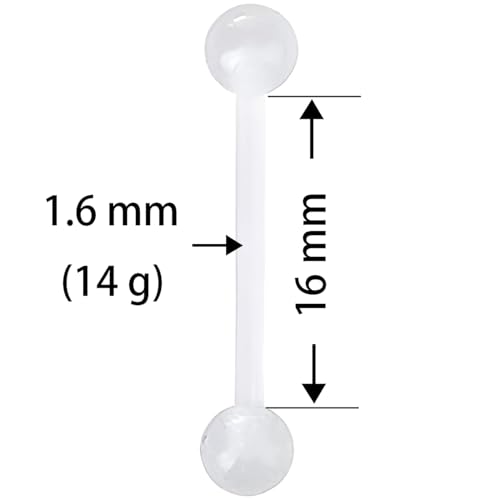 Barbell Piercing Set for Women Men 14 G Hypoallergenic Nipple Piercings Flexible Acrylic Tongue Ring Jewellery Bars Kit Long Stud Cute Body Jewelry 2 pcs Length 16 MM - color: Pink