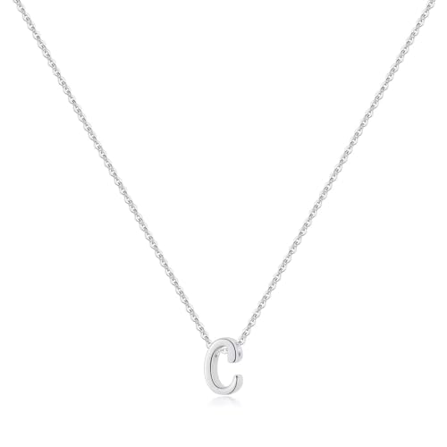 Memorjew 925 Sterling Silver Cursive Initial Necklace, Letter A-Z Necklace | 925 Sterling Silver Necklace, Dainty Letter Cursive Initial Necklaces for Women Trendy Jewelry, Birthday Gifts for Women Her - style: C-Silver