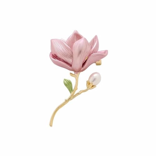 Flower Pearl Brooch Pins for Women Rhinestone Floral Lapel Pin Vintage Jade Orchid Magnolia Brooches Festival Holiday Wedding Party Prom Dress Jewelry Accessories - color: APink