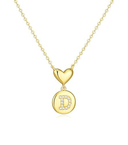 Howoo 14K Gold Plated Initial Necklace for Women Heart Necklace for Women Round Zircon Letter Pendant Plated Adjustable Necklaces Birthday Galentines Valentine Gifts Jewelry - color: D, style: style 1