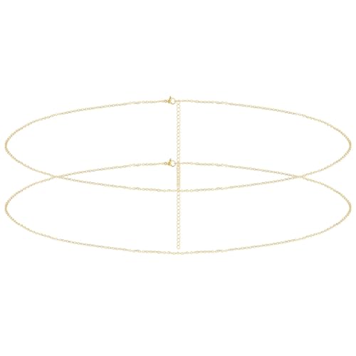 Yowivon Waist Chain for Women, 14K Gold Plated Body Chain, Dainty Cuban Layered Belly Beads Chains, Waterproof Adjustable Sexy Bikini Beach Jewelry Accessories Daily Belts Gifts - style: 2Pcs-Twisted & Bead