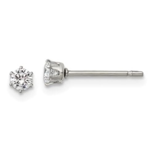 Diamond2Deal Stainless Steel Polished 3mm Round Cubic Zirconia Stud Earrings Len-0.13 In, Wid-0.14 In