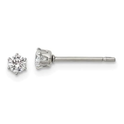 Diamond2Deal Stainless Steel Polished 3mm Round Cubic Zirconia Stud Earrings Len-0.13 In, Wid-0.14 In