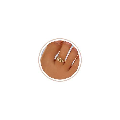 LOVECOM 925 Sterling Silver Lotus Flower Toe Rings for Women | 14K Gold Plated Adjustable Open Heart Toe Ring Flower Toe Ring Summer Beach Foot Birthday Jewelry Gifts for Mom Daughter - color: Gold-Lotus