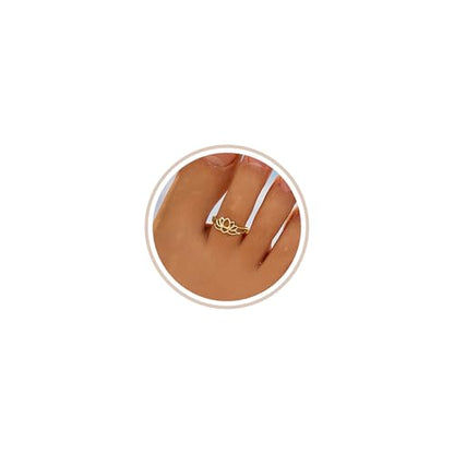 LOVECOM 925 Sterling Silver Lotus Flower Toe Rings for Women | 14K Gold Plated Adjustable Open Heart Toe Ring Flower Toe Ring Summer Beach Foot Birthday Jewelry Gifts for Mom Daughter - color: Gold-Lotus