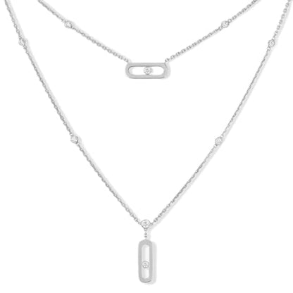 Diamond necklace for women, simple geometric single diamond double-layer, fashionable autumn and winter sweater chain, versatile clavicle - color: Silver