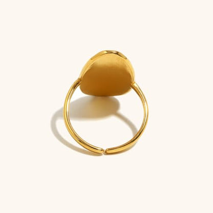 Adjustable Oval Hammered Statement Ring, 18K Gold Plated Stainless Steel Open Band, Textured Chunky Ring for Women, French Vintage Style