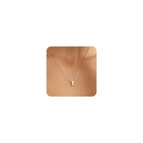 14K Gold Plated Bubble Letter Necklace, Tarnish Free and Waterproof Dainty Initial Necklace for Women, Trendy Personalized Gold Jewelry Gift for Her - color: Gold, style: T