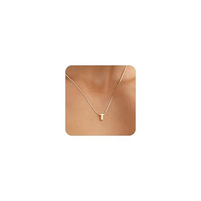 14K Gold Plated Bubble Letter Necklace, Tarnish Free and Waterproof Dainty Initial Necklace for Women, Trendy Personalized Gold Jewelry Gift for Her - color: Gold, style: T