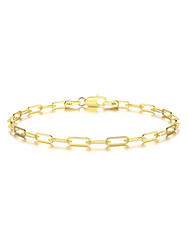 nometo 925 Sterling Silver Paperclip Chain Bracelet 3/4/5mm | Silver Bracelet for Women Men Silver Bracelet 6.5-9 Inches - color: Gold 3mm, size: 7.5