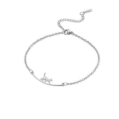 Dainty Gold Anklets for Women Stainless Steel Simple Ankle Bracelets Summer Beach Foot Chain Jewelry Gift - color: Cat Silver