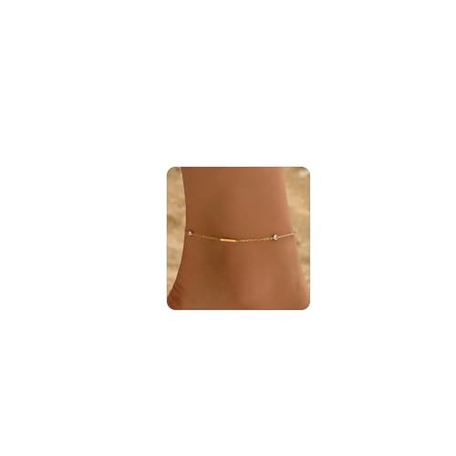 Gold Anklets for Women 18K Gold Plated CZ Ankle Bracelet Dainty Droplet Bar Tennis Ankle Trendy Summer Waterproof Beach Foot Chain Jewelry - color: Bar-Gold
