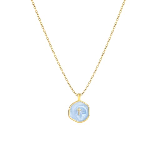 Tewiky Cross Necklace for Women 14k Gold Plated Cross Pendant Necklaces | Cute Necklaces for Women,Jewelry ,Graduation Gift for Her - color: Deep Blue