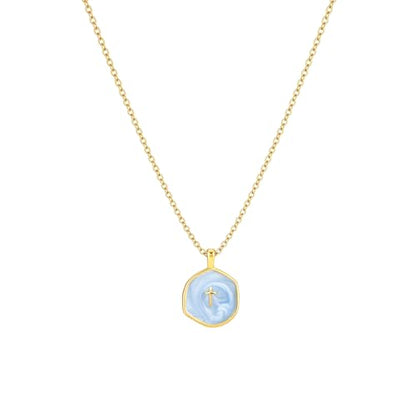 Tewiky Cross Necklace for Women 14k Gold Plated Cross Pendant Necklaces | Cute Necklaces for Women,Jewelry ,Graduation Gift for Her - color: Deep Blue