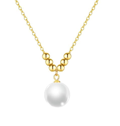 Pearl Necklace for Women 925 Sterling Silver Single Pearl Jewelry with Shell Pearl Pendant - Dainty Choker Necklace Suitable for Anniversary, Wedding, Birthday Gifts - color: Bead Gold