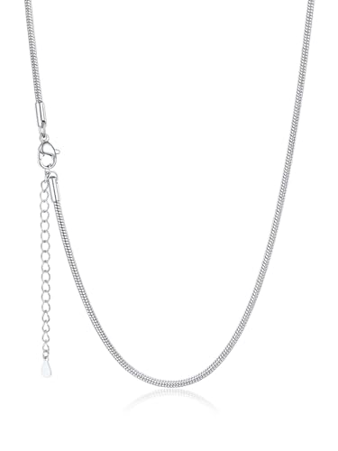 U7 Snake Necklace for Women 14K Gold Plated/Silver/Rose Gold/Black Chain Necklace Hypoallergenic, Stainless Steel Tiny Snake Chain Necklace 1/1.2/1.5/2MM, 14-30" Adjustable Minimalist Gift - color: m.Silver-2mm