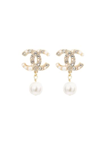 Drop Earrings, Gold-Tone Dangle Earrings with Sparkling Crystal & Imitation Pearl Embellishments, Elegant Metal Drop Ear Jewelry for Women, Classic Stylish Accessory for Daily Wear, Party, Wedding & Gift