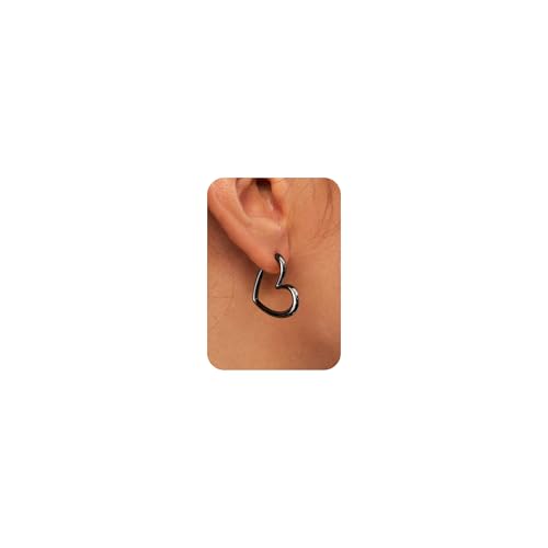 LLWOM Gold Huggie Earrings for Women-14k Gold/Silver/Rose/Black Plated Heart Hoop Earrings Hypoallergenic Lightweight Hoops Gifts - style: Black Heart