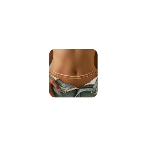 CHESKY Waist Beads for Women, 14k Gold Plated Waist Chain Gold Chain Belt for Womens Simple Body Chain Jewelry Belly Chain Beach Accessories Dainty Gold Jewelry for Women Gifts Rave Outfits for Womens - style: Cuban-Bead