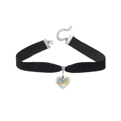 Puffy Heart Necklace for Women Crystal Heart Chunky Necklace Pendant Black Velvet Choker Necklace Christmas Jewelry Gift - color: Purple