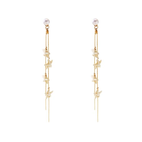 Boho Ocean Shell Starfish Beaded Long Drop Earrings for Women,Tropical Faux Pearl Tassel Dangle Statement Earrings Beach Vacation Fashion Jewelry