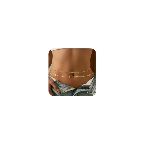 CHESKY Waist Beads for Women, 14k Gold Plated Waist Chain Gold Chain Belt for Womens Simple Body Chain Jewelry Belly Chain Beach Accessories Dainty Gold Jewelry for Women Gifts Rave Outfits for Womens - style: bead layered chain-gold