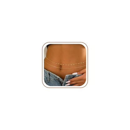 CHESKY 14K Gold Plated Waist Chain for Women, Layered Waist Beads | Silver Plated Gold Body Chains, Beach Summer, Waterproof Snake Belly Belt Chain, Festival Jewelry Accessories for Women - style: thinchain-gd