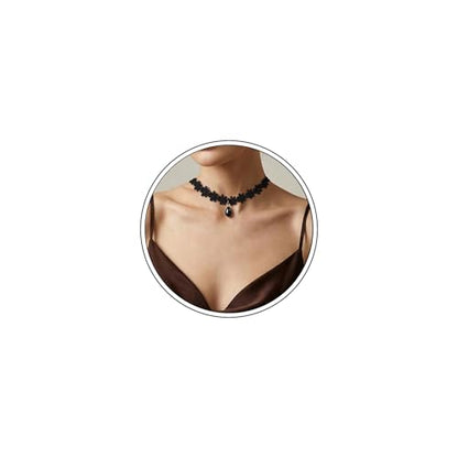 Black Necklaces for Women,Adjustable Layered Collar,Goth Jewelry - color: Flower