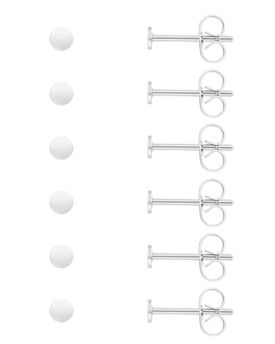 Unisex 6 Pairs Dot Stud Earrings, Surgical Steel Gold Plated Black Tiny Flat Disc Stud Earrings for Women Men - color: Silver-2mm