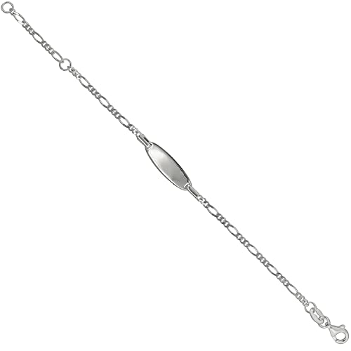 Tiny Sterling Silver ID Bracelets for Small Women Teens Fits Wrist Sizes 5-6 inch - style: Figaro Chain Oval Plaque