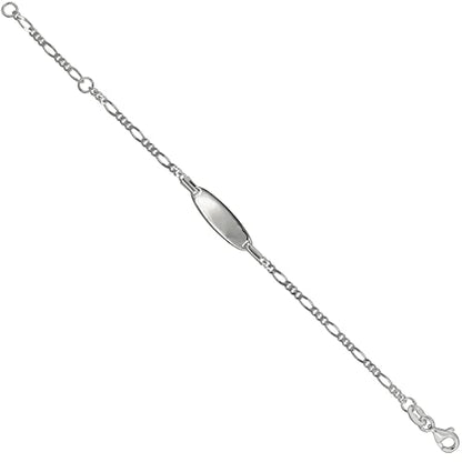 Tiny Sterling Silver ID Bracelets for Small Women Teens Fits Wrist Sizes 5-6 inch - style: Figaro Chain Oval Plaque