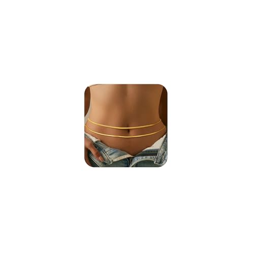 CHESKY Waist Beads for Women, 14k Gold Plated Waist Chain Gold Chain Belt for Womens Simple Body Chain Jewelry Belly Chain Beach Accessories Dainty Gold Jewelry for Women Gifts Rave Outfits for Womens - style: snake chain-gold